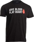 Give Blood, Play Rugby | Funny Rugby Player Rugger League Union Humor T-Shirt, Black, X-Large