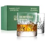 Hemswell Crystal Whisky Glasses Set of 2-310ml Crystal Whiskey Glasses - Cut Glass Tumblers - Traditional Cut Lead Free High Clarity Glass - Satin Lined Box - Wicklow