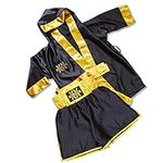 kidboXXer Baby & Kids Boxing Short & Gown Set - Uniform. Light Weight Satin Style Robe (Ages 12 Months - 14 Years) Black & Gold (Black/Giold, 10-12 years)