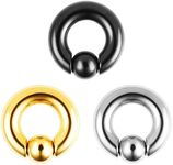 Casvort 2 PCS 316 Stainless Steel Piercing Captive Hoop Rings Tragus Ear Tunnels Ear Hanger Weight Ear Gauges Body Jewelry 2g-00g, 00G (10mm), Metal