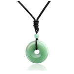 JSDDE Natural Green Aventurine Crystal Donut Pendant Necklace Reiki Healing Stone Lucky Coin Necklaces for Women Men