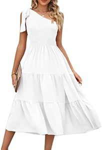 Qiyun.z Robe d'été sans Manches à Une épaule pour Femmes Robes fluides à Plusieurs Niveaux Blanc XL