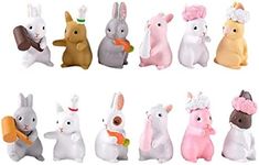 U-Vathing 12Pcs Easter Mini Bunny Figurines, Mini Animals Bunny Miniature Figurines Rabbit Model Small Carrots Cute Basket Carrot House Figurines Fairy Garden Miniature Moss Landscape DIY Accessories