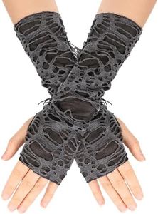 RainFlowwer Punk Ripped Fingerless Gloves – Gothic Arm Warmers for Women & Men | Edgy Cosplay Accessories (Black)