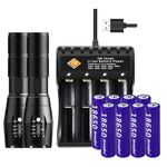 VISVIC Pocket Bright Torch, 4-Slot USB Battery Charger with 8 Rechargeable 18650 Batteries, 5 Modes, Zoomable 18650 Torch, Battery Charger Set Ideal As a Gift, fit for Cycling Hiking Camping