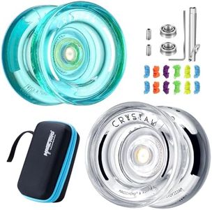 Responsive Yoyo K2 Crystal, 2 Pack Professional Yo-Yos for Kids, Dual Purpose Trick Yoyos with Unresponsive Yoyo Bearing + 10 Yo Yo Strings, 2 Bag, 2 Bearing Removers, 2 Wrenches (Green + White)