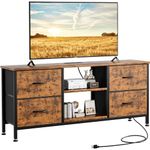 Lulive TV Stand Dresser for Bedroom, Entertainment Center with Power Outlet & Open Shelf, Media Console Table with 4 Fabric Drawers Storage Organizers for 50 Inch TV for Living Room, Dorm