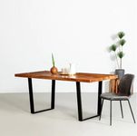 METALBUCKS Metal Bucks Straight Cut Solid Sheesham Wood Table with Black U-Shaped Legs/Natural Colour