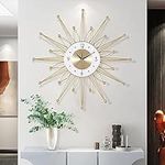 Lafocuse 23 Inch Metal Sunburst Mid Century Wall Clock Battery Operated, Silent Mordern Art Deco Starburst Large Gold Wall Clocks for Living Room Kitchen Office