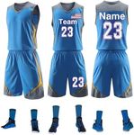 DVGEY Custom Basketball Jersey -Fan Jersey - Custom Any Name Number Team Logo - Custom Basketball Jersey for Kids Boys Men Adult & Personalized Team Uniforms (Blue)