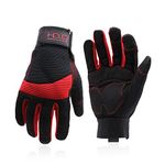 HANDLANDY Anti Vibration Safety Work Gloves for Men Women, Breathable Flexible Spandex Back, Touch Screen Utility Glove (M, Red)