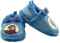 Disney Frozen 2 Elsa Anna Little Girls Plush A-Line Slippers (Ice Blue, 11-12 M US Little Kid)