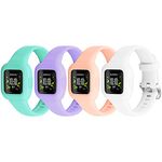 Vanet 4 Pack Compatible with Garmin Vivofit Jr 3 Bands for Kids, Soft Silicone Sport Breathable Bands Adjustable Replacement for Girls Boys, Teal Green/Lavender/Pink/White