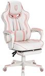 Vonesse Pink Gaming Chair PC Game Chair for Girls Reclining Computer Chair with Footrest Office Ergonomic Gaming Computer Chair with Massage High Back Gaming Chairs for Adults