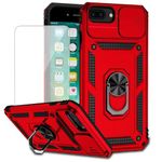 Yodueiv for iPhone 8 Plus/iPhone 7 Plus/iPhone 6 Plus/6S Plus Case with Tempered Glass Screen Protector and Slide Camera Cover, Magnetic Ring Car Mount Holder Protective Cover for iPhone 7 Plus Red