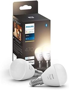 Philips Hue White E14 LED Bulbs in Teardrop Shape Pack of 2 (470 lm), Dimmable LED Bulbs for Hue Lighting System with Warm White Light, Smart Light Control via Voice and App