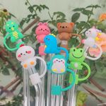 Holause 8Pcs Straw Cover for Stanley Cup, 10mm Silicone Straws Topper Compatible with Stanley 30/40 OZ Tumbler, Dust-Proof Reusable Straws Tips Cap Stanley Cup Accessories(Cute Animal)