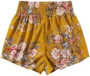 Floerns Women's Summer Tribal Print Elastic Waist Beach Shorts Yellow Flower Medium