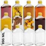 HEFTMAN Flask Small Glass Bottles - 12 Pack 200ml Empty Glass Bottles with Gold Lids - Airtight, Reusable Glass Bottle with Lid Perfect for Gin, Wine, Vinegar, Homemade Beverages, Sauces, Décor