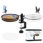 HRAYLTOP Deck Bird Feeders Deck Mount Bird Bath with Metal Mesh Tray and Water Bowl - Detachable and Adjustable Heavy Duty Sturdy Clamp Stand - Balcony Bird Feeder Perfect for Attracting Birds