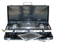 NEW Portable Double Gas Dual 2 Burner Outdoor Camping Cooker Stove with Grill Toast Rack and Case