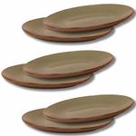 Claymistry Ceramic Dinner & Snacks Olive Green with Reddish Brown Edge Plate, Set of 6 | 26cm * 26cm * 3cm | Glossy Finish | Dishwasher, Oven & Microwave Safe | Dinnerware Serving Thali