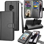 Tekcoo Compatible for Galaxy S9 Wallet Case/Samsung Galaxy S9 PU Leather Case, Luxury ID Cash Credit Card Slots Holder Carrying Folio Flip Cover [Detachable Magnetic Hard Case] & Kickstand -Black