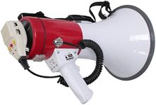 LTC - MEGA50USB - Rechargeable 50W Megaphone with Detachable Microphone, Siren, USB, SD, AUX and MP3 Control, Handgrip, Shoulder Strap and Message Recording - White & Red