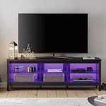 WAMPAT TV Stand for 75 inch TV with 16 Changable LED Lights, Black Entertainment Center for 80 inch TV Console Media Table with 6 Storage for Living Room Bedroom, 70''