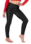 R&N FASHIONS- Girls Shiny Leggings Pants – Children - Nylon - Stretch Elasticated - Footless - Slim Fit - Kids Ballet, Dance, Gymnastics, Trousers, Workout, Yoga (Black, 5 Years, 5_Years)