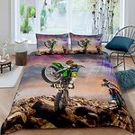 Motorbike Comforter Cover Single,Boys Motocross Rider Duvet Cover Teens Racing Motorcycle Dirt Bike Bedding Set Child,Motorbike Vehicles Extreme Sport Quilt Cover,Kids Car Theme Room Decor