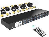 MT-VIKI 16 Port KVM Switch, 16X1 Rackmount KVM Switch VGA, Included 16 KVM Cables & IR Remote, Fit 1U 19'' Rack