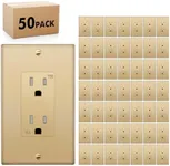 Micmi 15A Decorator Receptacle Outlet, Tamper Resistant, Decorative Electrical Receptacle, 15 Amp 125 Volt, Grounding with Wall Plate UL Listed (Golden, 50pack)