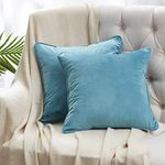 Home Beyond & HB design Velvet Throw Pillow Covers, Ultra Soft Decorative Solid Cushion Covers for Couch Sofa Bed, Set of 2, (16 x 16 Inches, Blue)