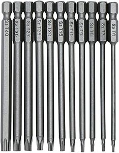 Fixinus 11 Piece Torx Head Screwdriver Bit Set, Magnetic 1/4 Inch Hex Shank S2 Steel 3 Inch Long Drill Bits, Security Torx Bits T6-T40, 75mm Length