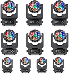 DazzlingStage 200W 7 LED RGBW Moving Head Stage Lights, Moving Head with Beam Wash Bee Eye Zoom Effect, DMX512 & Sound-Activated Stage Lights, 2800K-8500K Beam Lights for Party Event Wedding, 10 Pack