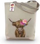 Highland Cow Tote Bag - Highland Cow Lover Gift - Highland Cow Gifts For Women -Handmade Totes - Hippie Hound Studios - Flower Crown Highland Cow Reusable Shopping Bag - - Grocery Bag - Beach Bag