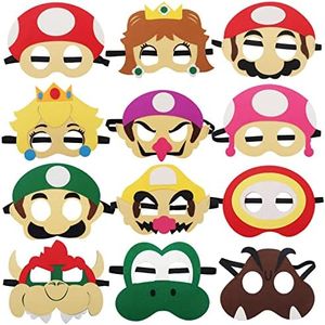 12Pcs Mario Mask, Birthday Cosplay Character Mario Masks, Cosplay Party Masks, Felt Masks, Children's Party Masks, Character Masquerade, Halloween Dress Up Party Supplies for Kids Party