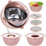 4-1 Colander with Bowl Set - Pasta Strainer - Colander for Kitchen - Strainers and Colanders Rice Strainer Fruit Cleaner Veggie Wash Sink Strainer Kitchen Essentials - Pink