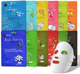 Celavi Essence Facial Sheet Face Mask Variety Set Classic Authentic Korean Moisturizing Skincare (12-Packs)