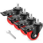 Nefish Stem Caster Wheels 3 Inch with Dual Locking, Heavy Duty Threaded Stem Casters UNC 1/2"-13 x 1" No Noise Swivel Casters, Set of 4 Castor Wheels for Furniture, Dollies, Trolleys