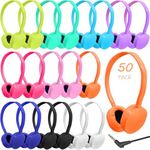 Ladont 50 Pack Bulk Headphones for Classroom School Kids, Durable Wholesale Kids Headphones for Student Boys Girls Adults,Wired Headphones with 3.5mm Jack for Computer Kindle Chromebook(10 Color)