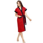 Meepo bathrobes terry cotton free size bathrobe for women, bathsuit fit up to 42 inches chest size ladies - Navy Belt Red bathrobe