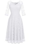 Dressystar Womens Long-Sleeve A-Line Lace Homecoming Bridesmaid Midi Dress Wedding Guest Formal Party Dresses 2024 Prom Gown, White, X-Large