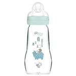 MAM Feel Good Glass Bottle Pack of 1 (1 x 260 ml), MAM Bottle with Medium Flow MAM Teats Size 2, Newborn Essentials, MAM Baby Bottles for 2+ Months, Blue