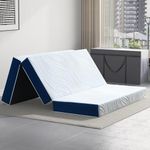 Slomix Portable Tri-Fold Mattress with Storage Bag 6 Inch Queen Size Removable Breathable Cover Foldable Mattress for Home Travel Comfortable Support White 58×78×6 Inches