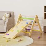 BenaRita Triangle Climbing Frame 2 in 1 Rainbow Indoor Climbing Frame Set Foldable Montessori Toy Wooden Climbing Triangle with Slide Ramp for Toddlers Kids