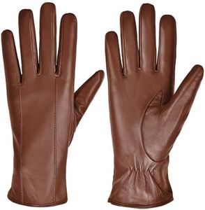 Womens Leather Gloves Sheepskin Winter Touchscreen Gloves with Cashmere Lined,Cognac,XXL