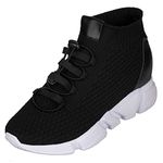 CALTO Men's Invisible Height Increasing Elevator Shoes - Black Kintted Ultra Lightweight Slip-on Sporty Trainer Sneakers - 3.2 Inches Taller - H1721 - Size 7.5 UK