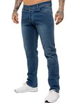 New Mens ENZO Stretch Straight Leg Regular Fit Classic Basic Denim Jeans (34W x 32L, Light Blue)